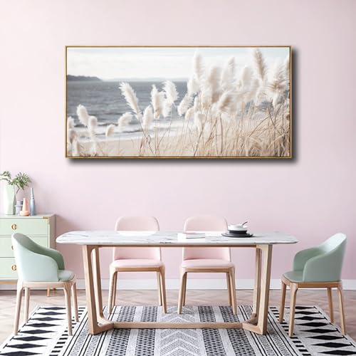 Framed Wall Art Artwork Decor Nature Wall ArtReedSeascape Wall Decor for Bedroom Living Room Decoration Home Kitchen Office 20" x 40" - color: Off-white, size: 40"L x 20"W