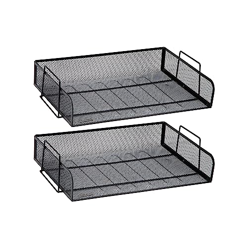 Mind Reader Stackable Paper Tray, Desktop Organizer, File Storage, Office, Metal Mesh, 2 Pcs., Black - color: Black