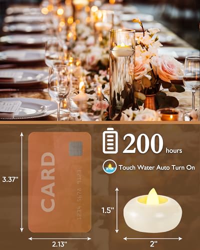 Homemory 24Pack 2” Flameless Led Floating Candles, 200 Hour Plastic Battery Operated Flickering Waterproof Tealights for Cylinder Vases, Centerpieces at Wedding, Party, Pool, Holiday (White Base) - color: White base (24 Pack)