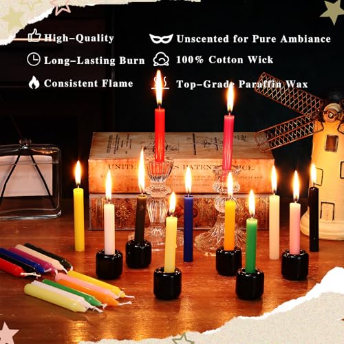 Baderke 24 Pack 4 Inch Colored Spell Candles and 6 Witch Candle Holders for Witchcraft, Chime Spell Candles for Rituals, Birthdays, Meditation, Altar, Spells - color: colored