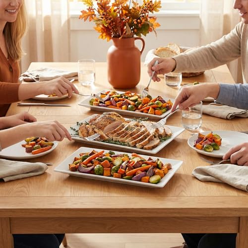 12" Serving Platters Set of 4, White Rectangular Plates, Ceramic Serving Tray, Stackable Large Party Plates for Appetizer, Dessert, Steak, Sushi, Housewarming Gift, Oven Dishwasher Safe - color: 12inch