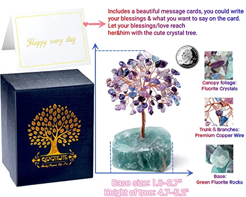 QINJIEJIE Fluorite Crystal Tree Healing Crystals Gemstone Tree Natural Stone Base Copper Wire Life Tree Money Tree Energy Desk Decor Spiritual Gifts Meditation - color: Fluorite, size: 5.2 in