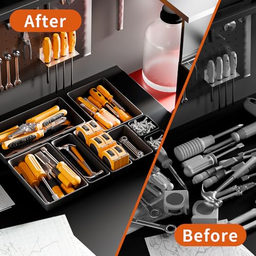 5 Sizes Tool Drawer Organizer - 69 PCS Tray, Desk Drawer & Rolling Tool Chest Organizer (Black) - color: Black