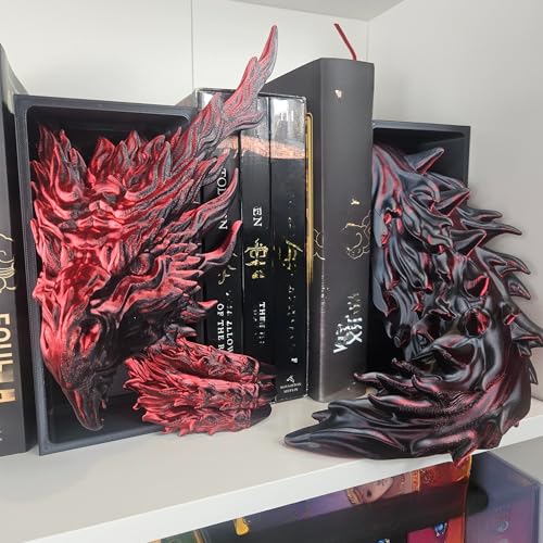 Dragons Awakening Book End – Fantasy Book Nook Insert for Dragon Readers – Unique Home Decor for Bookshelves & Libraries (Head and Tail - Inferno Dragon) - color: Head and Tail - Inferno Dragon