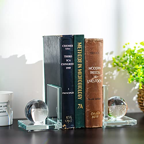 1 Pair Crystal Bookends with Crystal Ball Decorative Ornaments,L Shape Non-Skid Sturdy Book Ends for Heavy Books,Book Holder Stopper for Shelf Office Home (4inch,Clear) - color: Ball