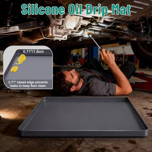 Oil Drip Mat for Under Car, 34x22in Silicone Oil Spill Mats for Garage Floor, No Splatter Non-Slip Oil Catch Pan Driveway Oil Drip Tray,Easy to Clean-Grey - color: Grey
