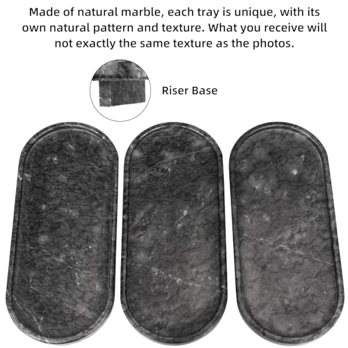 Marble Oval Bathroom Vanity Tray with Leg,Natural Stone Small Decorative Tray,Soap Dispenser Dresser Top Perfume Home Kitchen Toilet Tray for Soap Bottles, Key Trinket Ring (Black Grey)