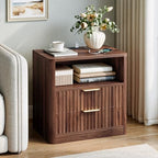 IRONCK Fluted Night Stand Set of 2, Modern Nightstand with Charging Station, Drawers and Open Shelves - Bedside Table Wood Side Table Set for Bedroom (Walnut) - color: Walnut