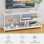 Function Home TV Stand for TVs up to 55 Inch, 3 Tier Entertainment Center, Media Console with Open Storage Shelves for Living Room Bedroom, 47” Modern TV Table with Wood Top White Metal Legs - color: 47" White