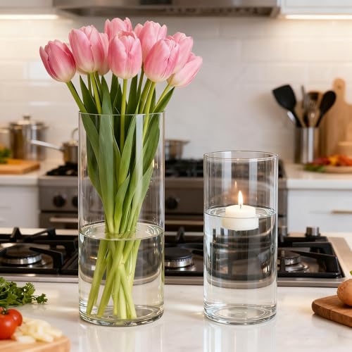 2 Pack Acrylic Cylinder Vases, Non-breakable Vase for Centerpieces,10,14 inch Tall Clear Flower Vase Bulk Floating Candle Holder for Wedding Table Home Decor and Party - size: 2 Pack(4''W x 10''H & 5''W x 14''H)