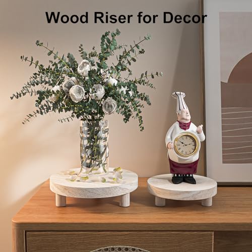 3 Pcs Wood Plant Stand Indoor Outdoor, Round Wood Riser for Decor 6/8/10" Wooden Stool Display Stand Flower Pot Holder Small Planter Tray Modern Potter Decorative for Desktop Counter Room - color: Washed White