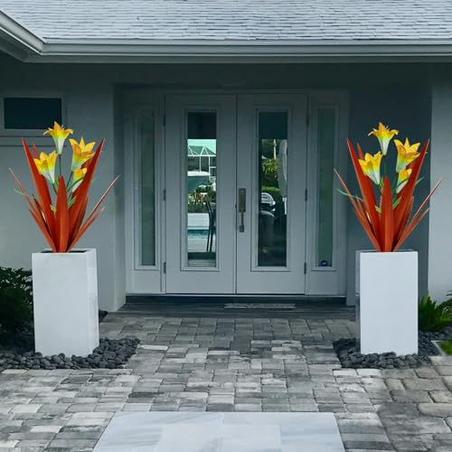 Homight Metal Agave Plant Outdoor Decoration Lily Mexican Yard Art Garden Gift Home Decor Hand Painted Metal Agave Garden Yard Statue, Outdoor Lawn Ornaments(2 Big Yellow Lilies) - color: 2 Big Yellow Lilies