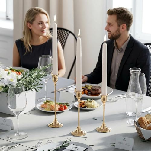 NLBTW French Gold Candlestick Holders Taper Candle Holders, Set of 3 Vintage Candle Sticks Holder Decor Used as Fireplace Mantel or Table Centerpieces for Wedding, Dinning, Party - color: French Gold, size: 1 set (3 pcs)