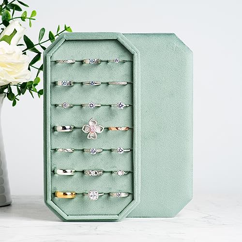 Velvet Ring Organizer Display Tray Jewelry Box Earring Holder Case for Wedding Birthday Christmas Day (Emerald Green) - color: Emerald Green