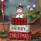 Lineshading 4 Pcs Winter Table Decoration Wooden Snowman Christmas Tiered Tray Decor Red Buffalo Plaid Block Signs Snowman Table Centerpiece Farmhouse Winter Decoration for Home Kitchen Shelf - style: Christmas Snowman