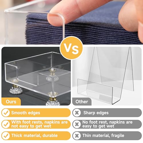 Acrylic Napkin Holder with Feet, LUVCOSY Acrylic Cocktail Napkin Holder, Clear Napkin Tray, Unique Crystal Feet Design, Napkin Dispenser for Table, Bar, Kitchen, Dining Room, 7x7 Inches - Square - color: White, size: Square
