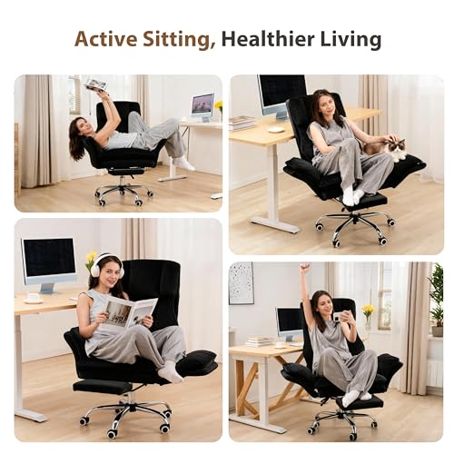 Big and Tall Office Chair, Flip Armrests for Pets & Cross Legged Sitting, Executive Ergonomic Computer Gaming Chair with Foot Rest, Crystal Velvet Wide Seat Reclining Desk Chair - color: Black