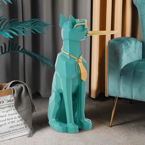 homary Modern Resin Dog Sculpture Geometric Standing Statue Cute Side Table Tray End Table with Tissue Storage (Green) - color: Green