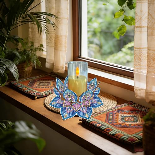DIY Diamond Art Painting Candlestick Holders 5.71in Mandala Flower Shape Desk Candle Tray Tabletop Ornaments for Wedding Ramadan Party Home Table Centerpiece-Mandala07 - color: Mandala07