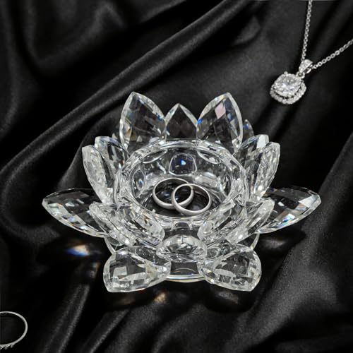Crystal Flower Jewelry Tray, Luxury Transparent Decorative Trinket Dish for Rings, Earrings, Necklaces, Keys for Vanity Dresser Nightstand, Elegant Gift for Women Mother's Day (1, 4.4"(w) - Clear) - size: 4.4"(w) - Clear