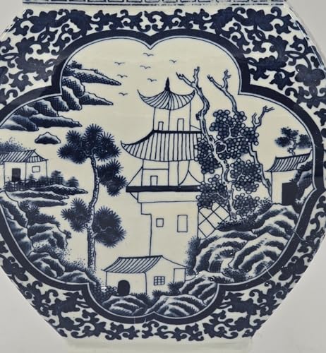 17" Classic Blue and White Porcelain Vase, Landscape Ceramic China Qing Style （D18）