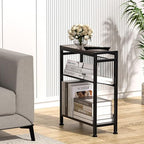 Side Table for Small Space, 3-Tier Narrow End Tablewith Magazine Holder,Slim Nightstand, Skinny Snack Couch Table in Living Room, Bedroom Study and Balcony(Ash Brown) - color: Ash Brown