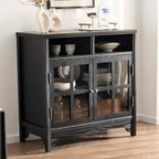 Buffet Cabinet with Storage, Solid Wood Sideboard Cabinet, TV Stands, Coffee Bar Station, Modern Farmhouse Console Table for Dining Room, Kitchen, Living Room, Entryway, Black - color: Black