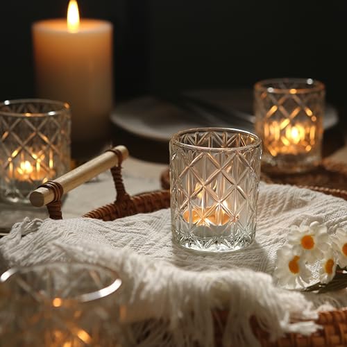 24pcs Clear Votive Candle Holders 2x2.5inch - Glass Candle Holder in Bulk for Table Wedding Centerpieces, Tea Lights Candle Holder for Wedding Party Holiday Decor (Clear,24) - color: Clear