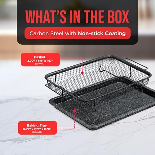 Bakken-Swiss Crisper Tray, Non-Stick Gray Marble | Healthier Cooking | For Regular Ovens | 2-Piece Set, Pack of 4 - color: Gray Marble, size: 9.5" x 13" (Pack of 4)