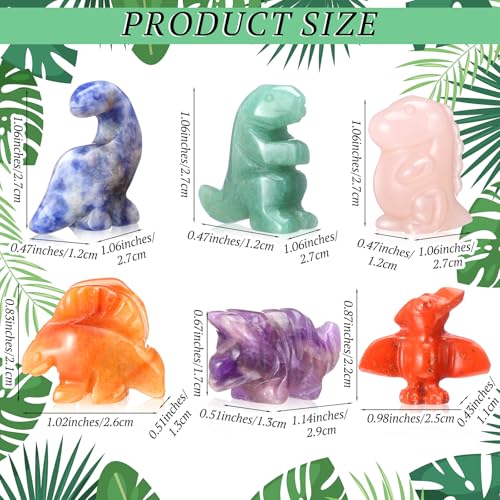 Seenelling 6 Pcs Crystal Dinosaur Figurines - Cute Stone Dinosaur Figures Statue Collection Decor for Women, Men, Desk, Garden, Home