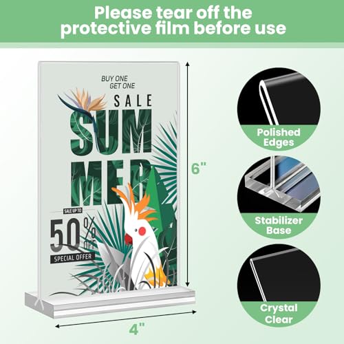 Acrylic Sign Holder 4x6, 21 Pack Clear Table Menu Vertical Double Sided Display, Plastic Menu Stand Paper Holder Suitable for Restaurants Office Store Show Fair - color: Vertical 21 Pack 4x6