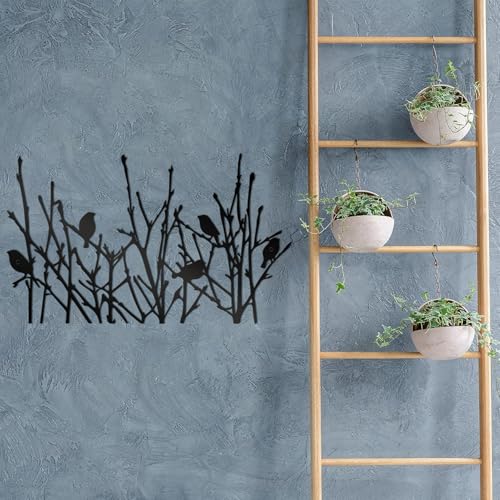 cape leadwort Metal Birds on Branches Wall Art Decor Sculptures, Metal Tree with Birds Wall Art, Wall Mounted Indoor/Outdoor Garden Decor, Gift for Bird Lovers - color: Bird