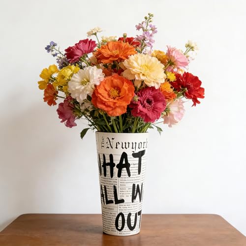 Retro Newspaper Ceramic Vase Black and White Vase Unique Shelf Decor Cute Flower Vase Eclectic Home Decor