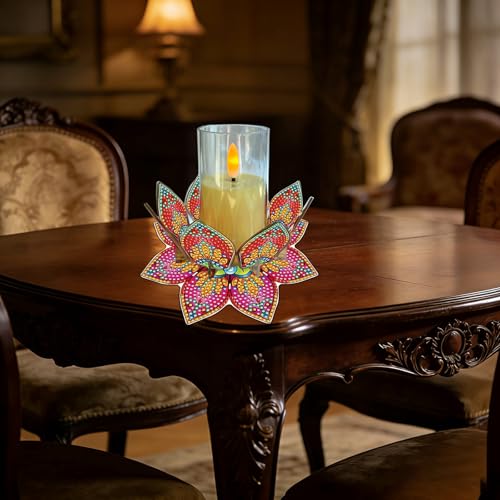 DIY Diamond Art Painting Candlestick Holders 5.71in Mandala Flower Shape Desk Candle Tray Tabletop Ornaments for Wedding Ramadan Party Home Table Centerpiece-Mandala06 - color: Mandala06