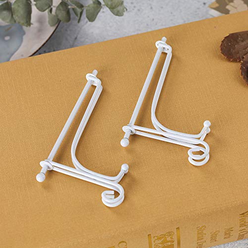 Artliving 4 Inch White Iron Small Plate Stand Holder, Picture Easel, Display Stand for Cookie, Photo,Placecard or at Weddings, Birthday Party(4 Pack) - size: 4 inch(4 pack)