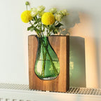Wood and Glass Inlay Vases Farmhouse Wooden Glass Flower Vase Solid Wood Glass Vase Home Decor Vases for Centerpiece (9.29 Inches) - size: 9.29 Inches