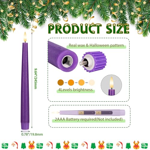 Purple Flameless Taper Candles with 3D Wick, 9.6" Real Wax LED Candles with Remote, 3 Pack Flickering Candlesticks Battery Operated, Classic Tall Taper Candle for Home, Wedding, Party - color: Purple
