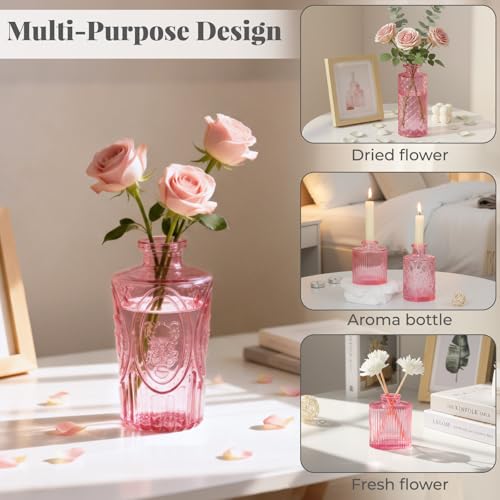 12 Pack Bud Vase in Bulk - BEAHOT Pink Flower Vases for Wedding Decorations, Glass Vase for Table Decorations, Small Vase for Home, Mother's Day, Centerpieces, Party, Office (Pink) - color: Pink