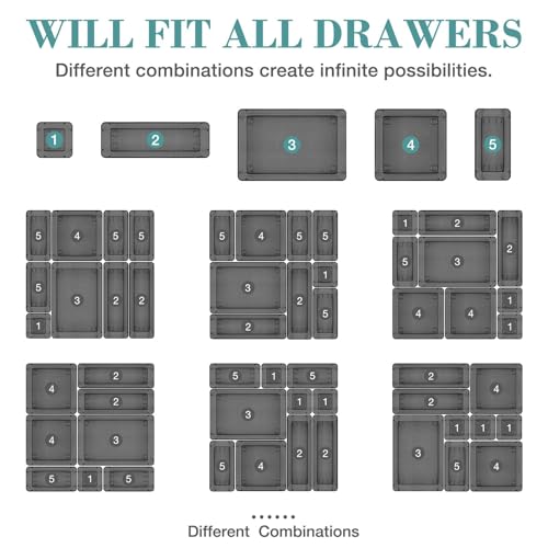 StorMiracle 16 PCS Drawer Organizer Set, 5 Varied Size Bathroom and kitchen Drawer cabinet organizer Trays, Clear Storage Bins for Makeup, Jewelry, Utensils and Gadgets, Black - color: Black, size: 16 PCS