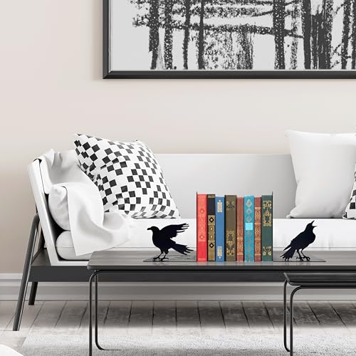Raven Decor Gothic Room Bookends - Unique Raven Statue Designed for Shelves - Modern Decorative Book Holders for Kids