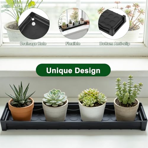 5 Pack Rectangular Plant Saucer 16 Inch Plastic Plant Flower Drip Trays Pots with Removable Drainage Hole Heavy Duty Water Drip Tray for Windowsill, Indoor Outdoor Planter Saucers for Garden Balcony - size: 5pcs-16 Inch