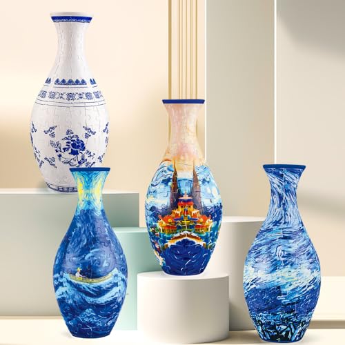 3D Puzzle Vase Unique Flower Vase for Adults Made by 160 Curved Plastic Puzzle, Relax Puzzles for Adults, DIY Jigsaw Creative Gift for Parents & Housewarming - color: Castle
