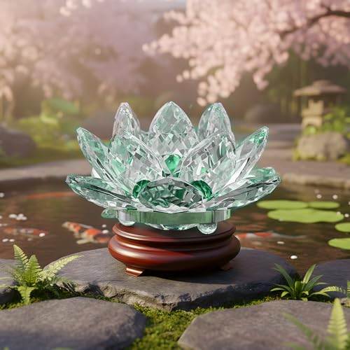 Lotus Flower Figurine,Crystal Lotus Decor Centerpiece,Feng Shui Home Decor for Office Desk Accent in 2.5 Inch - color: Green