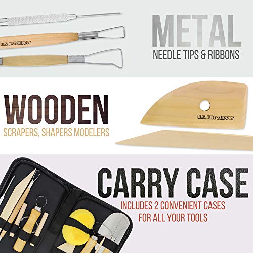U.S. Art Supply Pottery & Clay Tools Sets (26-Piece) - 12 and 14-Piece Set Include Pottery Tools, Canvas Case for Sculpting, Ceramics, and Easy Storage & Transport - size: 26-Piece with Nylon Cases