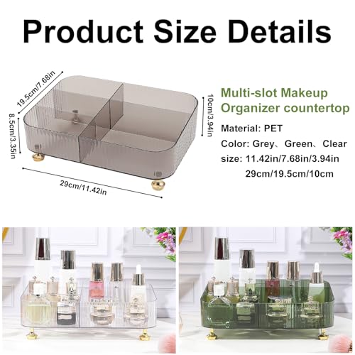 DASITON Makeup Organizer Countertop for Vanity, 5 Slots Makeup Brush Holder Organizer, Vintage Makeup Perfume Tray Cosmetic and Skincare Organizers for Bedroom Bathroom Counter, Desk Storage (Grey) - color: Grey