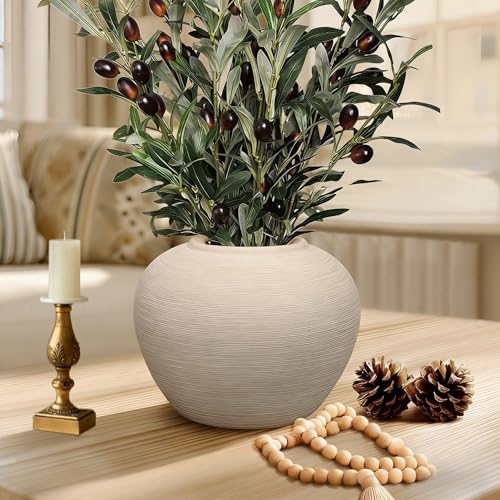 Ceramic Flower Vase Round Textured Vase,Farmhouse Vase Terracotta Rustic Vases for Home Decor for Living Room,Dining Table Decor,Shelf Decor,Centerpiece - size: 6 inch