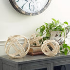 Deco 79 Metal Geometric Handmade Decorative Sculpture Woven Home Decor Statues, Set of 3 Accent Figurines 9", 7", 5"H, Cream