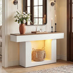 Homieasy Console Table, 47" Entryway Table with LED Lights & Charging Station, Farmhouse Wooden Sofa Table Behind Couch, Narrow Hallway Table for Living Room, Foyer, Entry, Antique White & Brown - color: Antique White & Brown, size: 47.2"