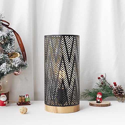 JHY DESIGN Metal Lamp Battery Powered 11''H Accent Cordless Decor Battery Lamp with 6-Hours Timer for Weddings Party Patio Garden Indoor Outdoor Table Balcony Christmas Decorations (with Wooden Base) - color: Lightning Linear Patterned