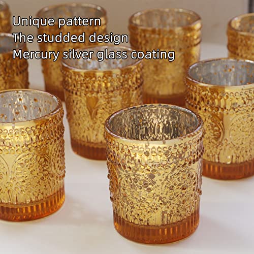 VOHO Gold Votive Candle Holders Set of 12, Gold Candle Holders Bulk for Wedding Table Centerpiece, Mercury Glass Tealight Candle Holder for Home Party Decoration (2.1'' x 2.6'', W/H) - color: Gold